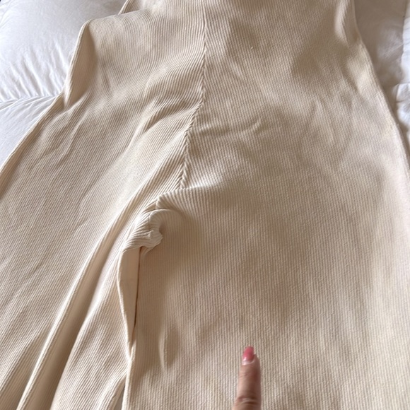 LIVE THE PROCESS Leda twist-front ribbed-knit jumpsuit, cream, wide leg - Picture 12 of 12